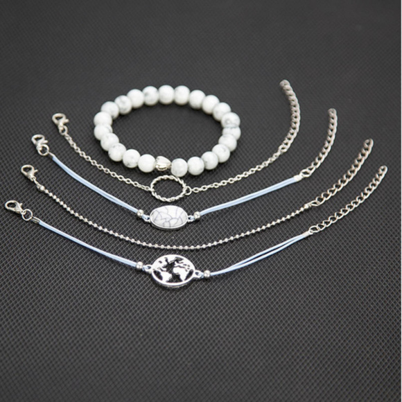 🍒NEW silver boho blue 🌎 world bracelet 5pcs set - Picture 2 of 3